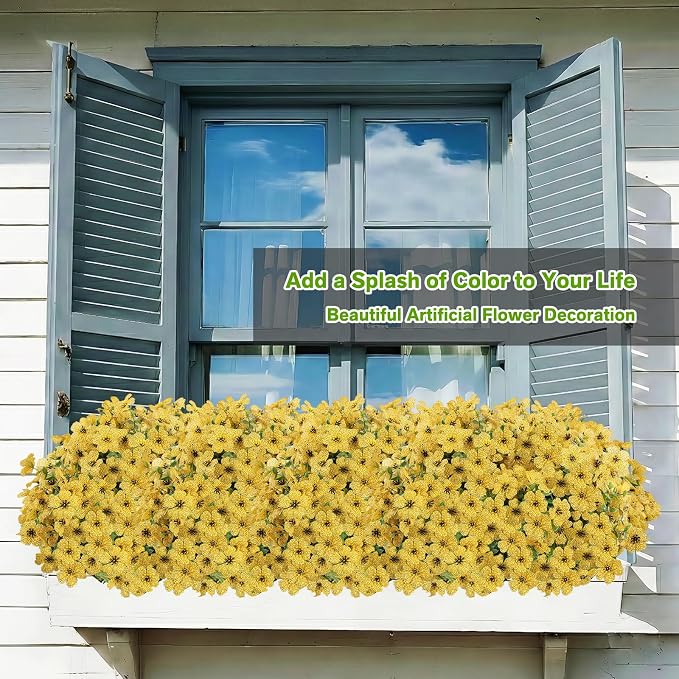 13 Bundles Artificial Flowers for Outdoors Summer Decoration | Silk Realistic UV Resistant Faux Flowers Fake Plants for Outside Planter Porch Yard Patio Garden Home Indoor, Yellow