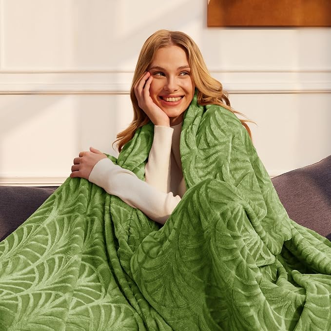 Whale Flotilla Soft Flannel Fleece Throw Blanket for Couch, Olive Green | Cozy Lightweight Breathable Velvet Sofa Throws, Plush Fluffy Vintage Pattern Decorative Blanket for Bed, All Season, 50"x60"