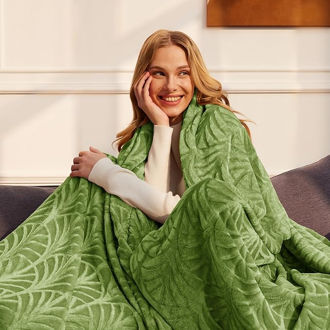 Whale Flotilla Soft Flannel Fleece Twin Size Blanket for Bed, Olive Green | Cozy Lightweight Breathable Coverlet, Plush Fluffy Bedspread, Vintage Pattern Decorative Blanket for Dorm, All Season 60"x80"