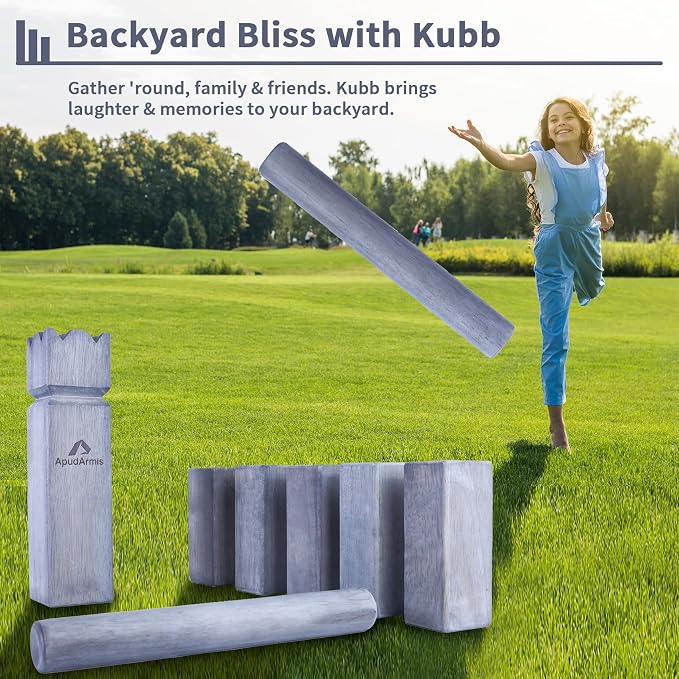 ApudArmis Kubb Yard Game Set, Viking Chess Outdoor Clash Toss Yard Game with Carrying Case - Rubber Wooden Backyard Lawn Games Set for Teenagers Adults Family