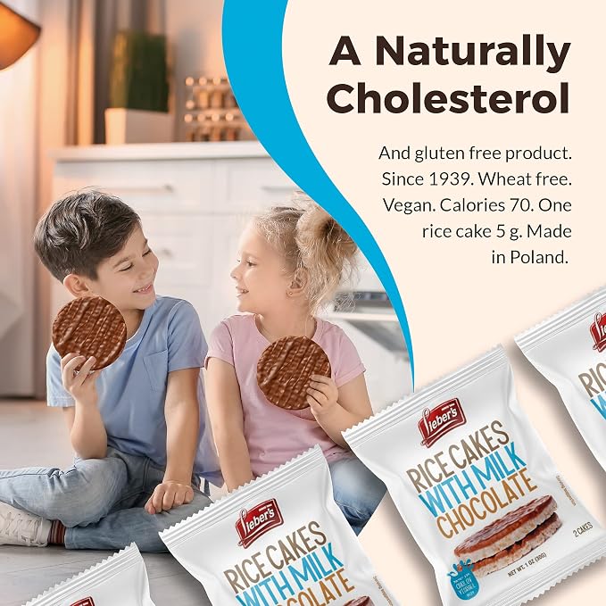 Lieber's Milk Chocolate Rice Cakes, Kosher Dairy, Gluten Free, 24 Count | Whole Grain Brown Rice, 60 Calories or Less per Cake, Crispy Low Calorie Snack Pack or Gift Pack, Wheat Free