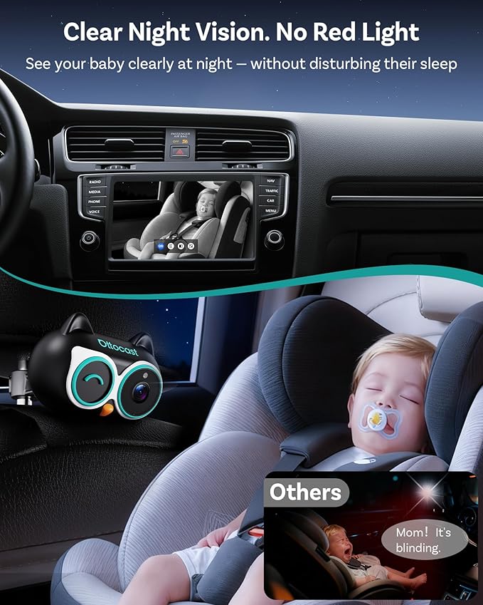 OTTOCAST Baby Car Camera &Wireless CarPlay Adapter,1080P HD Rear Seat Monitor Display on Car Screen,150°Wide Angle No-Glow Night View, Safety for Kids & Infants