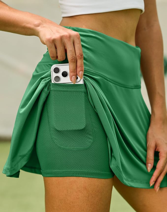 Pleated Tennis Skirt with 4 Pockets | 14", 3.5" High Waisted, Soft, Lightweight, Mesh Built-in Shorts, Dressy, Casual, Athletic, Golf, Skort for Women