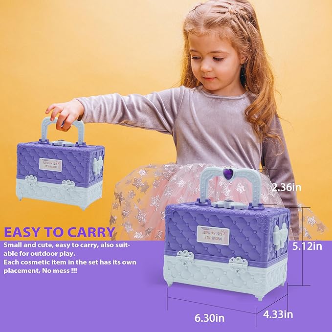 Kids Makeup Sets for Girls - 52 PCS Safe and Washable Makeup for Kids, Real Toddler Makeup Kit with Cosmetic Case, Girls Toys Age 4-12, Princess Toys Birthday Gifts(Dark Purple)