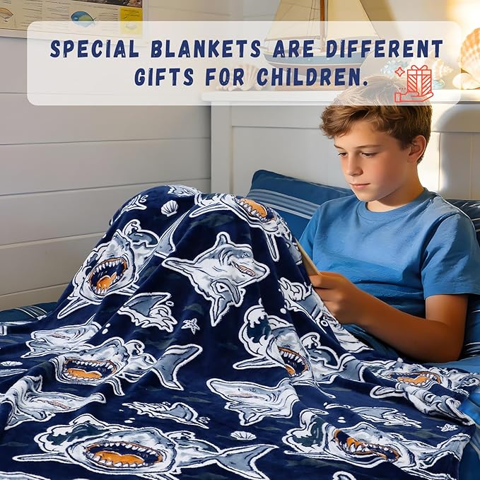 Shark Toddler Blanket for Boys Girls, Ocean Sea Creature Shark Toys Gifts for Kids Birthday, Cozy Soft Fleece Throw Blanket for Crib Stroller with Mako, Whale, and Great White Sharks, 40"x50"