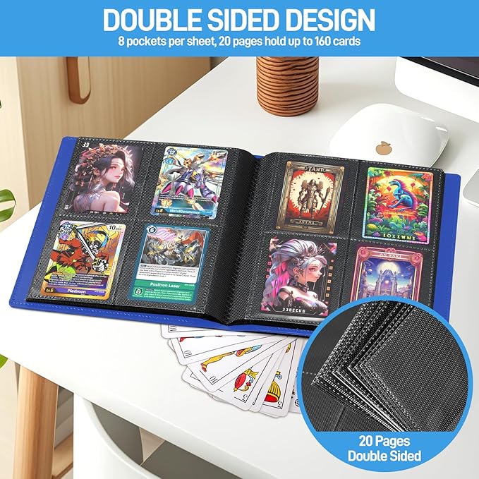 Card Binder, Upgraded 4 Pockets Trading Card Collection Binder for Cards, 160 Pockets Mini Card Book Holder Album - Dark Blue
