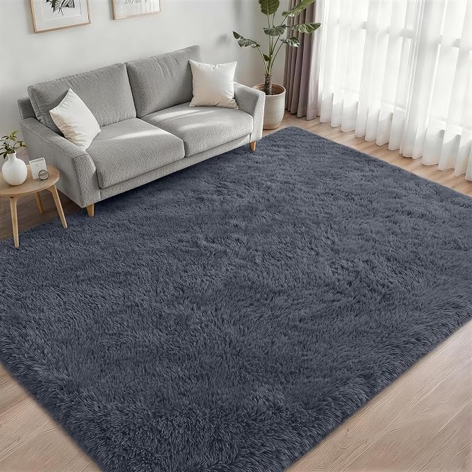 Fluffy 4x6 Area Rugs for Living Room Bedroom: Ultra Soft Shag Rug Non-Slip Non-Shedding Small Plush Bedside Rug Indoor Floor Carpets for Kids Room Playroom Entryway Nursery Dorms Home Decor Grey