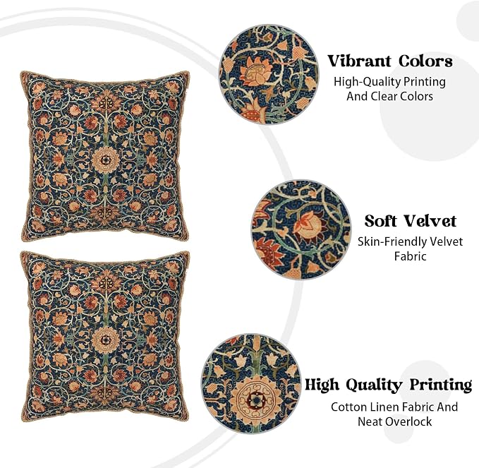 KSLIDS Vintage Floral Soft Velvet Pillow Covers 20x20 Inch Set of 2 | Burnt Orange Navy Flowers Plant Decorative Throw Pillow Covers Pillow Case For Sofa Couch Living Room Home Decor