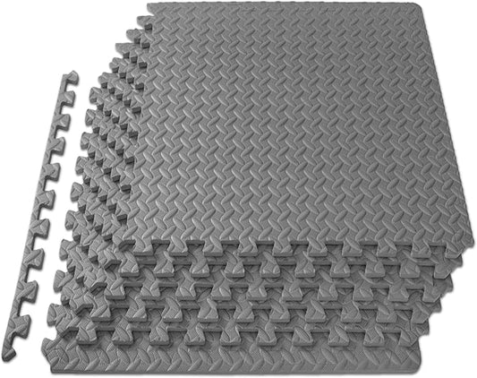 ProsourceFit Exercise Puzzle Mat ½-inch, EVA Interlocking Foam Floor Tiles for Home Gym, Workout Equipment, Kids Play Areas, Grey, 24 SQ FT - 6 Tiles