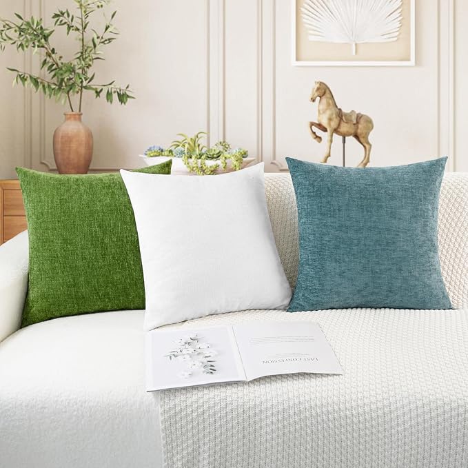 CaliTime Decorative Couch Throw Pillow Covers 26 X 26 Inches True White | Pack of 2, Cozy Chenille Cushion Cases for Sofa Bed Living Room Farmhouse Home
