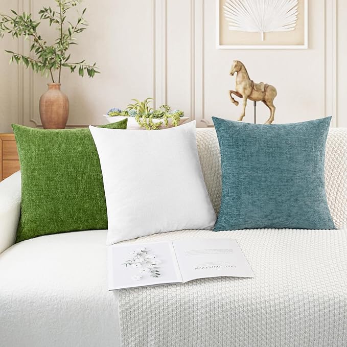 CaliTime Decorative Couch Throw Pillow Covers 20 X 20 Inches True White | Pack of 2, Cozy Chenille Cushion Cases for Sofa Bed Living Room Farmhouse Home