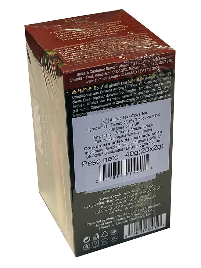 Ahmad Tea Black Tea, Clove Teabags, 20 ct (Pack of 1) - Caffeinated & Sugar-Free