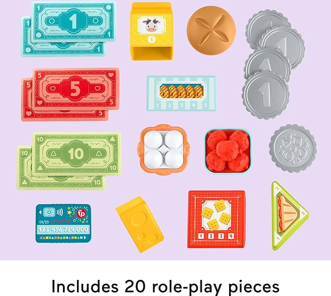 Fisher-Price Toddler Learning Toy Laugh & Learn Count & Shop Cash Register Play Store with 20 Pieces for Pretend Play Kids Ages 2+ Years