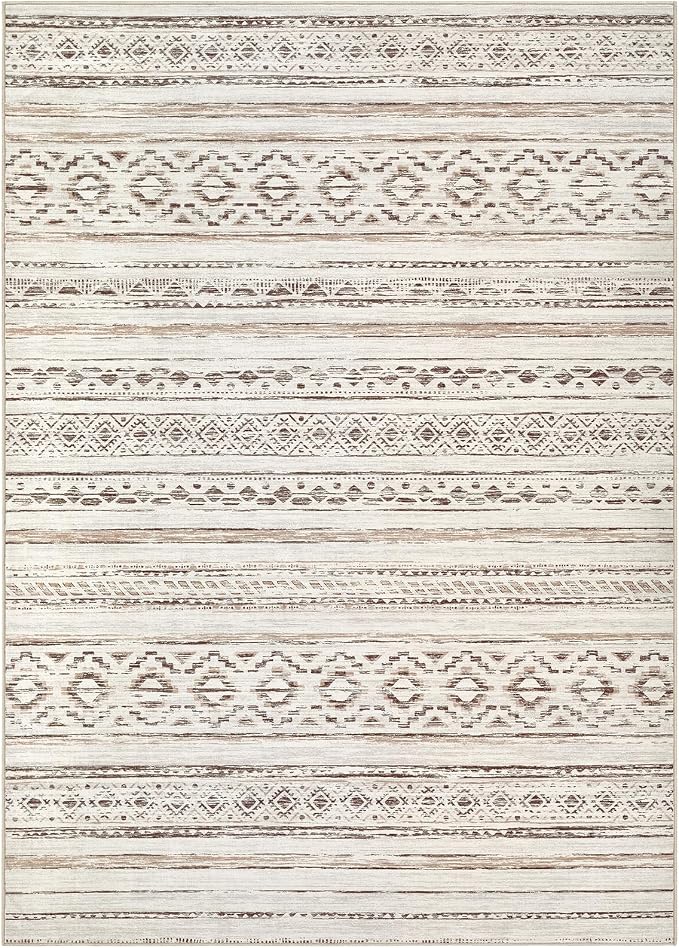 cotiled 10x14 Area Rugs Living Room Rug: Washable Boho Rugs with Non Slip Backing Large Soft Indoor Stain Resistant Carpet for Bedroom Farmhouse Dining Room Lightweight Home Decor Cream Brown