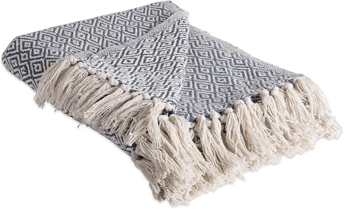 DII Rustic Farmhouse Double Diamond Woven Throw, 50x60, French Blue