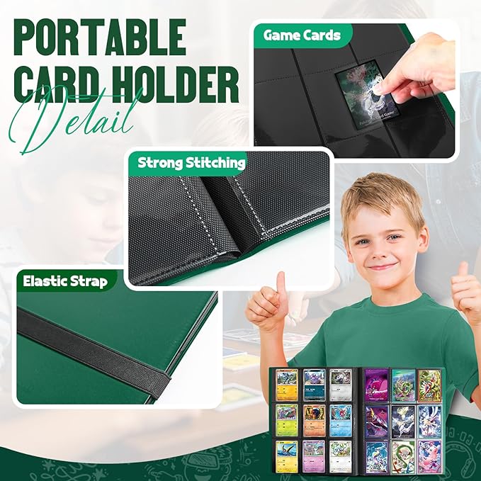 Card Binder 9-Pockets,Trading Card Binder,20 Pages, 360 Card Capacity Collection Binder, Card Folder for MTG, TCG, Game Cards & Sports Cards (Green)