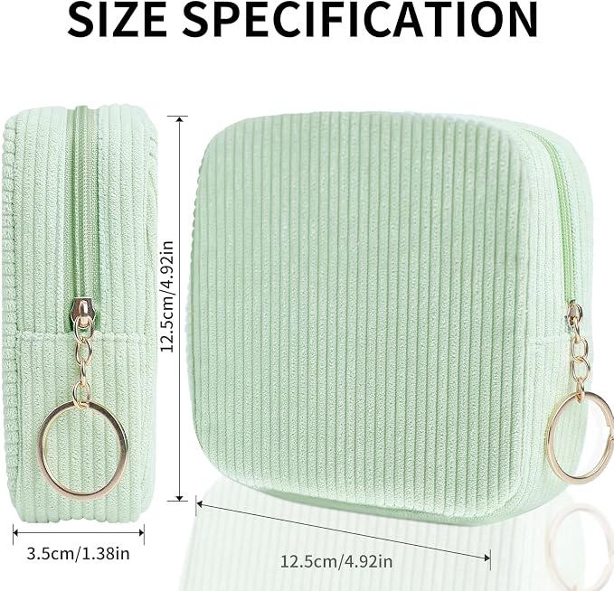 Sanitary Napkin Storage Bag, Preppy Corduroy Period Bag for School Teen Girls, Cute Portable Period Pouch with Zipper, Sanitary Pads Bag Tampons Holder for Purse, First Period for Women Ladies