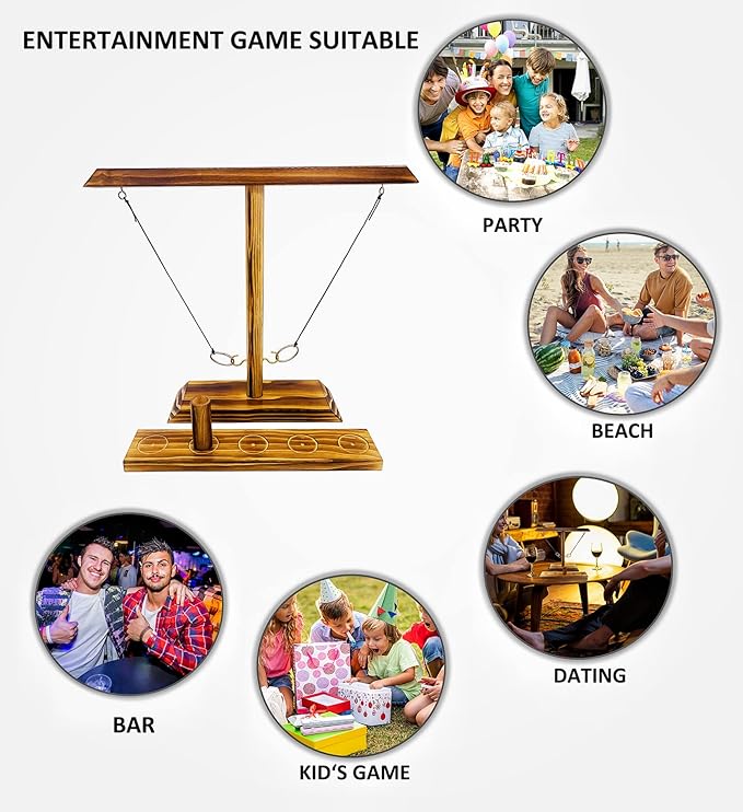 Ring Toss Games for Adults, Indoor Outdoor Yard Games, Patio Decor, Wooden Hook and Ring Game for Bars, Home, Party