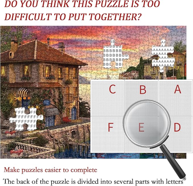 Puzzles for Adults 1000 Pieces Mediterranean Harbor Jigsaw Puzzles Environmentally Friendly No Odor Challenging Educational Fun Family Holiday Activities Games Toys Gifts, Finished Size 27" x 20"