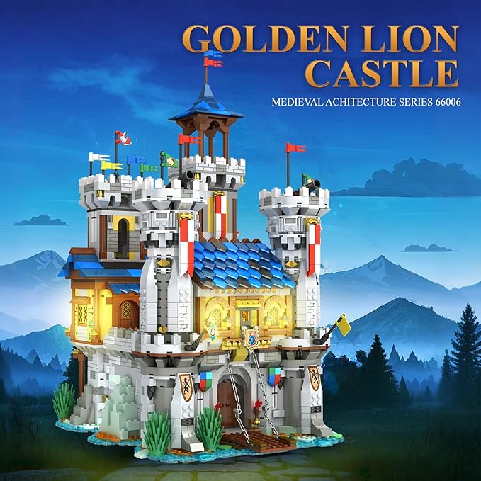 Medieval Castle Building Sets for Adults, Medieval Architecture Set with Light, Collectible Model or Home Office Decor, Street View House Building Kits 66006