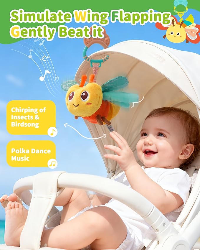 Jollybaby Musical Flying Ladybug Toy - Car Seat, Stroller, Crib & Play Gym Hanging Toys for Baby 0-6-12-24 Months, Tummy Time Sensory Toy for Infant Boys and Girls Easter Gifts