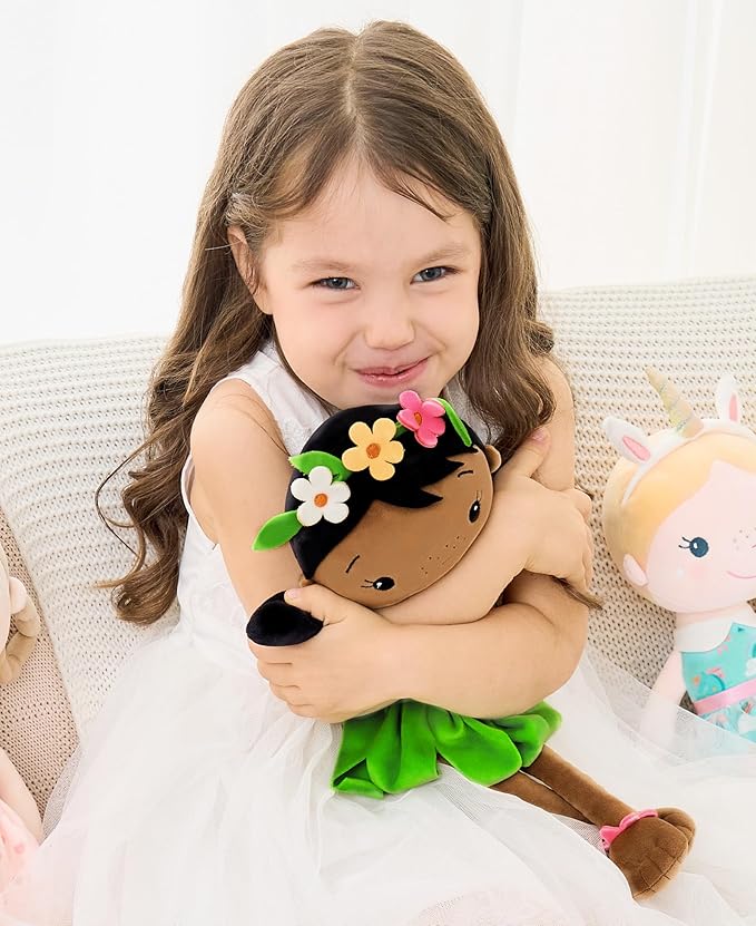 Soft Baby Doll Toys (16'') for Girls, My First Baby Rag Dolls for 1 Year Old Girl Birthday Gift Plush Doll Toys Machine Washable Baby Doll for Toddler Kids Infants - African American Girl