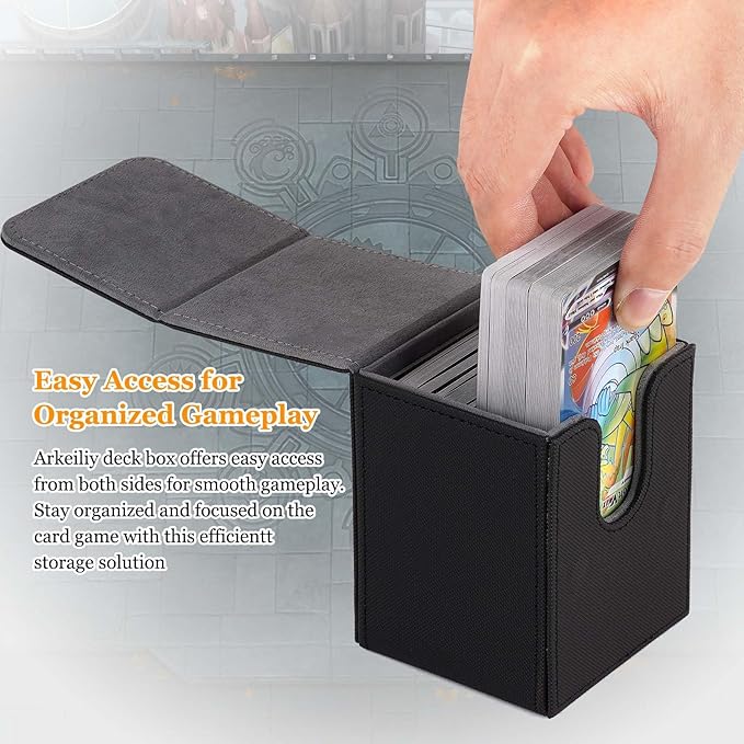 Arkeiliy Card Deck Box, 110+ Storage MTG Deck Box with 50 Pcs Card Sleeve, Collectible Trading Card Cases for Magic Commander and More (Black)