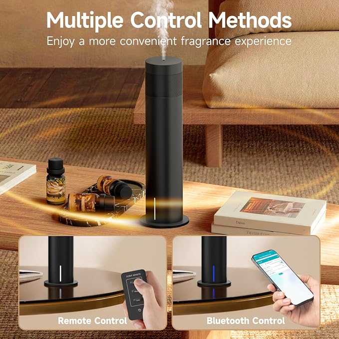 Waterless Scent Diffuser Kit - Cold Air Machine with 6 Essential Oils, Hotel Collection Smart Aromatherapy Diffuser, 1500 Sq.ft Wide Coverage for Home Large Room Office, Remote Control & Bluetooth APP