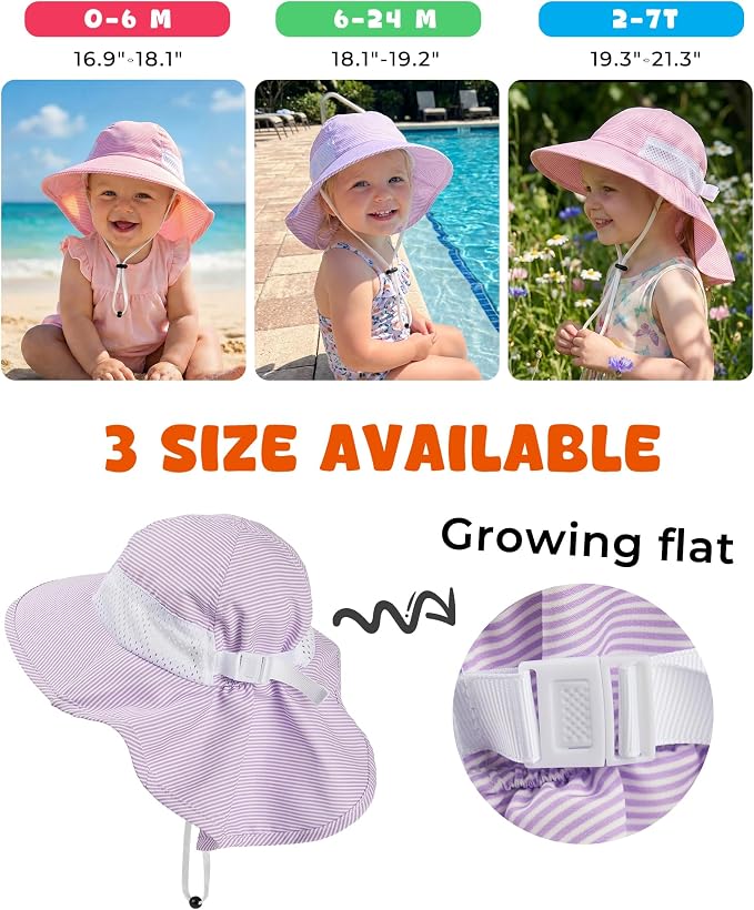 Toddler Baby Sun Hat Kids Summer Beach Essentials Adjustable Beach Hats with Bucket Wide Brim for Boys Girls Age 0-14 Years