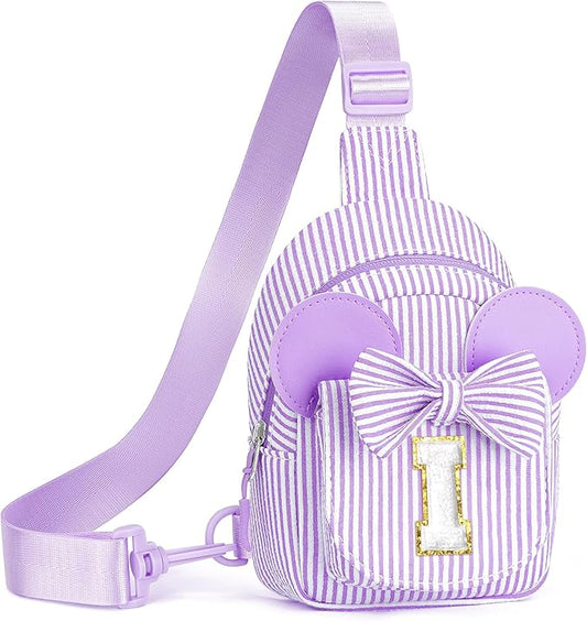 QLOVEA Gifts for Girls, Girls Birthday Gift Girl Gift Trendy Stuff | Purple Letter Small Sling Bags for Little Girl Kids Cross Body Belt Bag Sling Bag Birthday Gifts for Sister Daughter (Purple I)