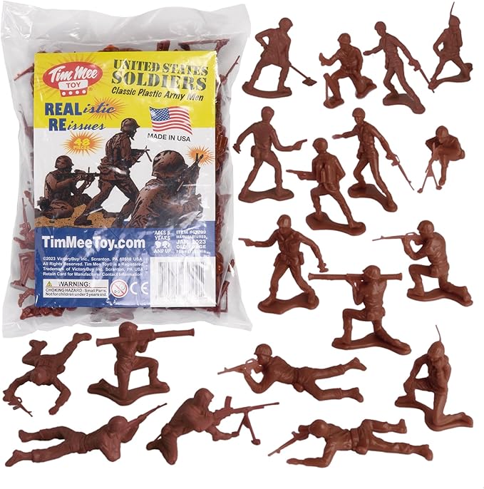 TimMee Plastic Army Men - Rust Brown 48pc Toy Soldier Figures - Made in USA