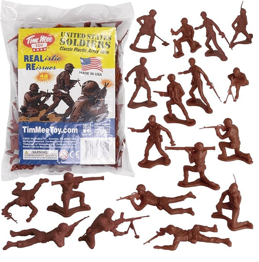 TimMee Plastic Army Men - Rust Brown 48pc Toy Soldier Figures - Made in USA