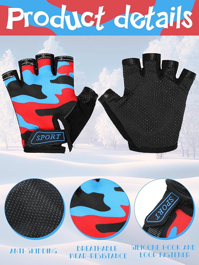 Boao 3 Pairs Kids Half Finger Bike Gloves Non-Slip Breathable Adjustable Birthday Gift for Boys Girls for Bike Workout