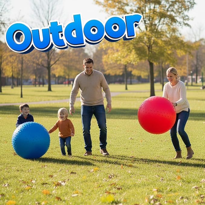 PlayBolt Jumbo 18-Inch Knobby Sensory Balls w/Pump (Pack of 2) - Large Size Inflatable Bumpy Grip Bouncy Balls for Toddlers, Kids, Therapy, Daycare, School Recess, Indoor & Outdoor Play Toy