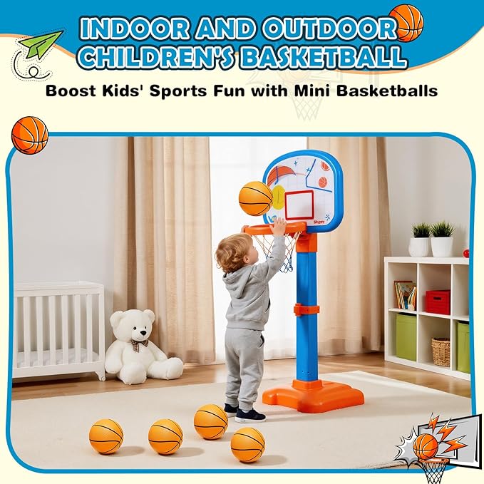 Iyoyo Mini Basketball Set - 5 Pack 6" Small Balls with Pump, Over The Door Mini Hoop Replacements, Toy for Toddlers, Kids, Teenagers, Pool, Indoors, Outdoors