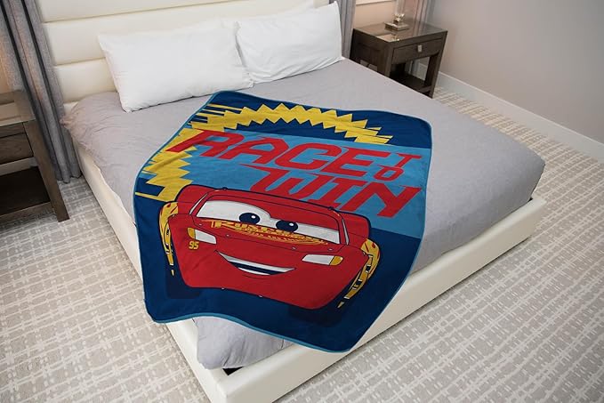 Jay Franco Kids Plush Throw Blanket – Soft & Cozy Fleece Throw for Bedroom & Couch Décor, Official Licensed Product, Blue - Cars, 46x60 - Throw Blanket