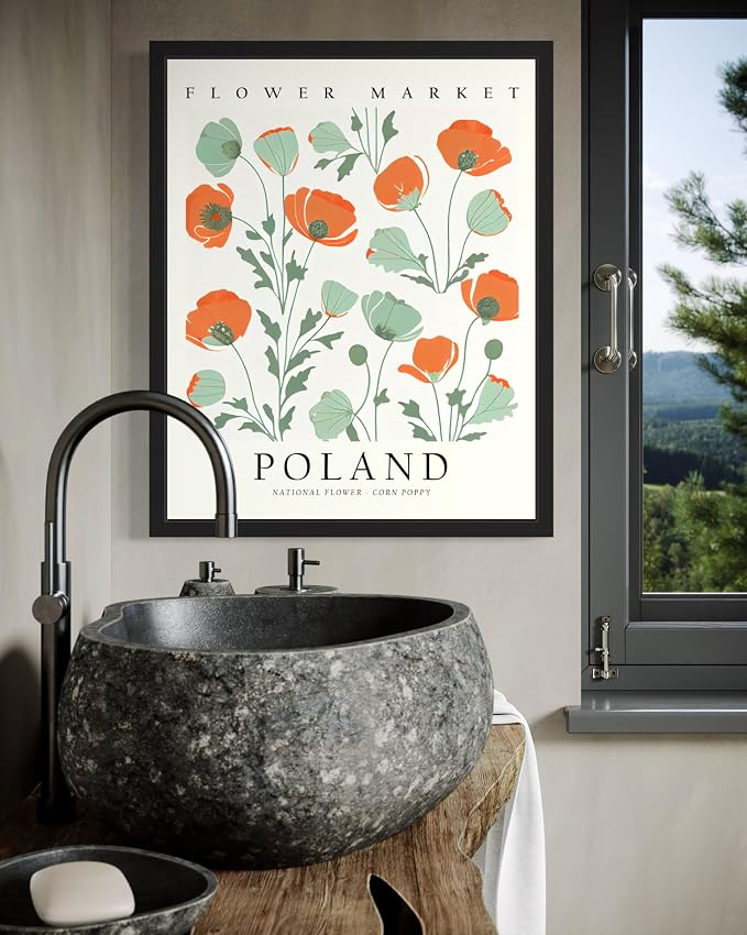 Poland, Corn Poppy Unframed Art Print Poster, Flower Market Wall Art, Floral Artwork Decor for Bedroom, Kitchen, Bathroom, Livingroom Decoration 52 (Poland, Corn Poppy, 20"L x 16"W, Unframed)
