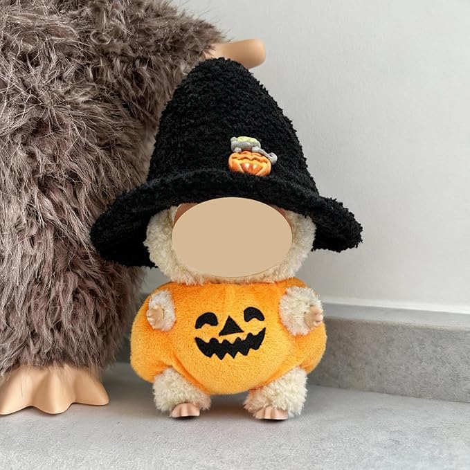 17cm Doll Clothes, Halloween Witch Hat and Pumpkin Costume Set Handcrafted Crochet Halloween Clothes for 6.7"(No Doll Included) (Style05)