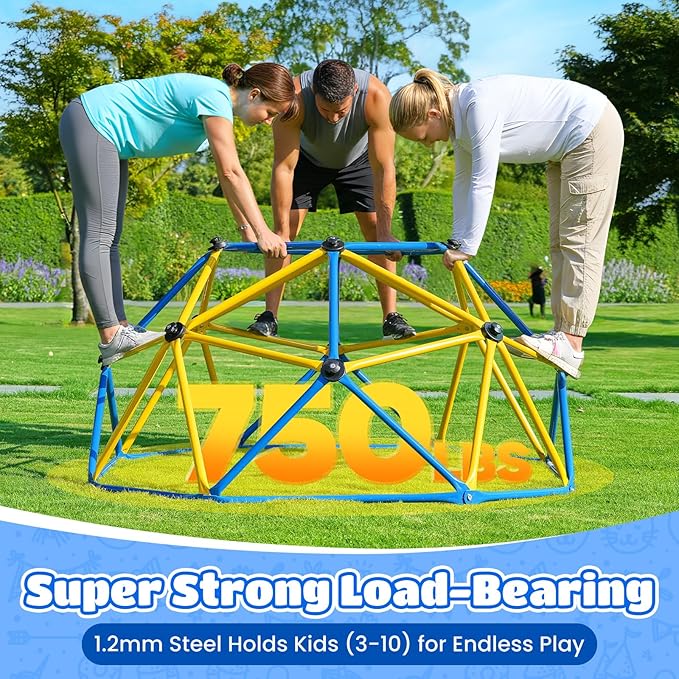 Zupapa 6FT Climbing Dome for Kids 3-8, Jungle Gym for Indoor and Outdoor, Geometric Dome Climber Supporting 750 LBS Anti-Rust Metal Play Structure, Play Equipment for Kids (Blue, 6FT)