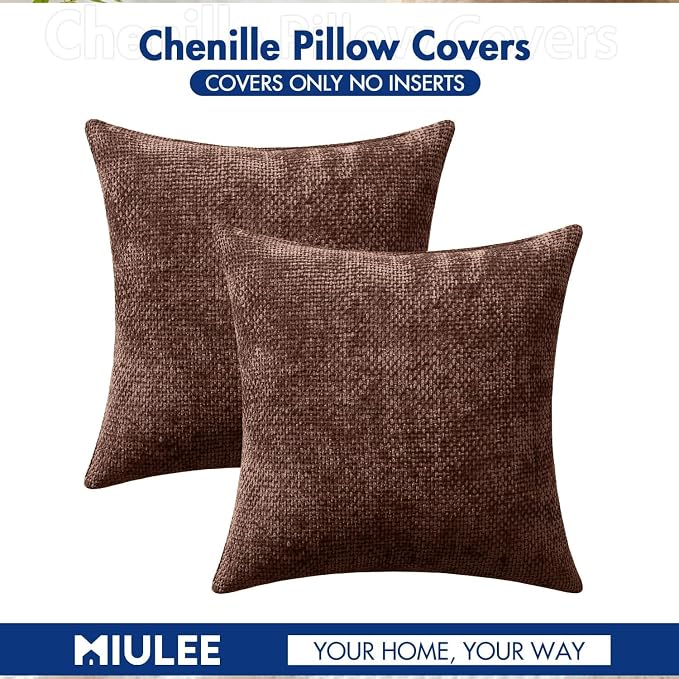 MIULEE Decorative Couch Throw Pillow Covers 18x18 in Red Brown 2 Pack | Modern Boho Accent, Soft Chenille Pillow Covers, Farmhouse Cushion Cases for Home Decor Bed Sofa Living Room