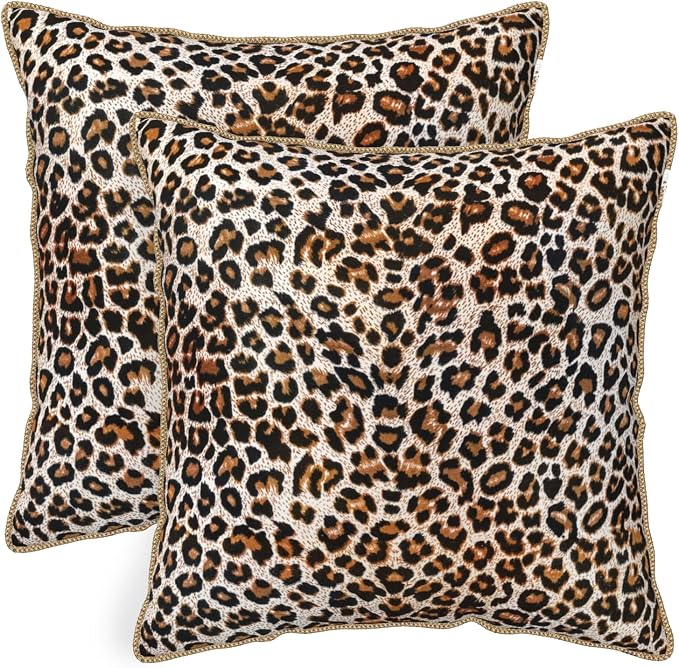 KSLIDS Leopard Print Faux Fur Soft Velvet Throw Pillow Covers Set of 2 Brown Black Cheetah Decorative Pillow Covers 20x20 Inch Animal Pillow Case for Sofa Couch Bedroom Farmhouse Home Decor