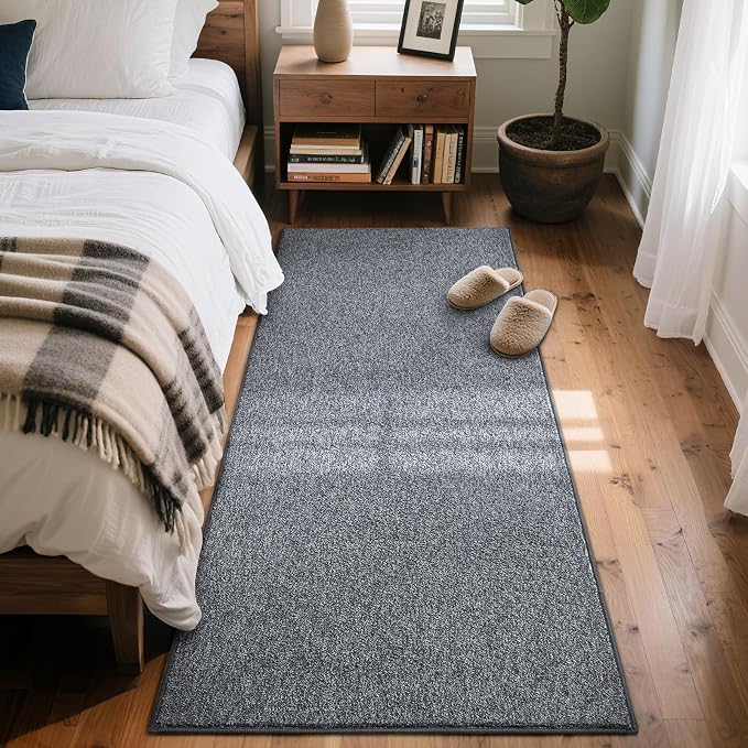 FinRèc 2x6 Washable Runner Rugs for Kitchen Hallway Bedroom, Low Pile Thin Rug Solid Color, Non-Slip Carpet Indoor for Home Decor (Grey Blue/White)