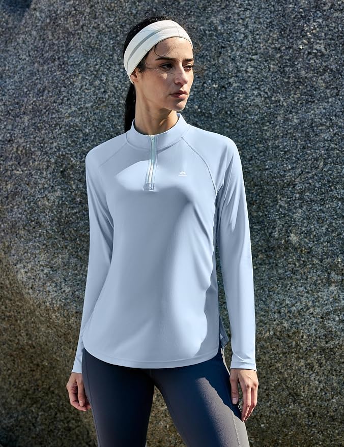Heathyoga Long Sleeve Workout Tops for Women Golf Shirt UPF 50+ Swim Shirts for Woman UV Sun Protection Quarter Zip Pullover