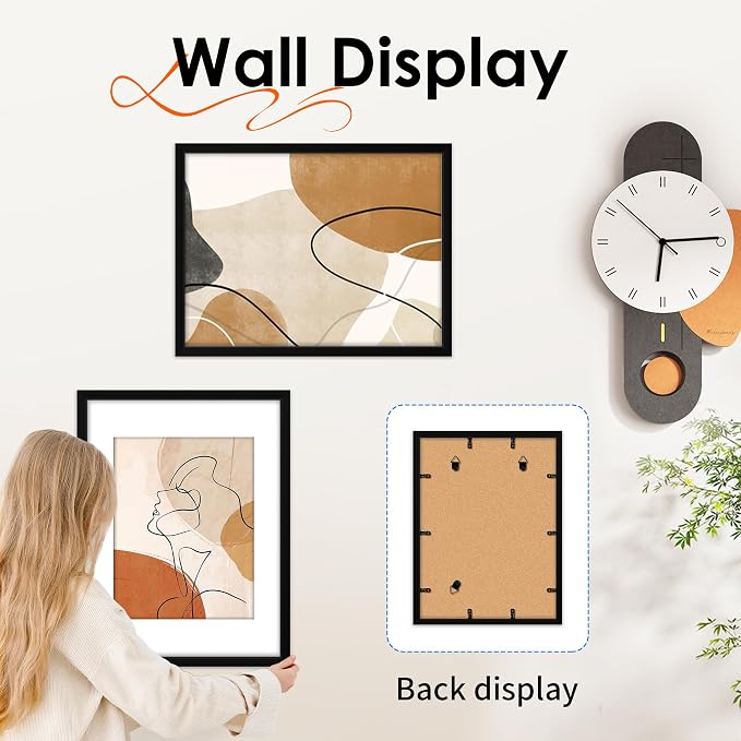 FIXSMITH 12x16 Picture Frame Set of 2, Photo Frame with HD Plexiglass, Display Pictures 8.5x11 with Mat or 11x17 Without Mat, Black Picture Frames Collage Wall Decor, Gallary Wall Frame