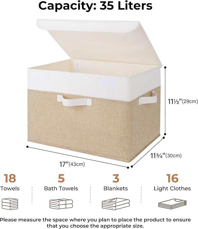 GRANNY SAYS Memory Keepsake Storage Box, Fabric Storage Bins with Lids | Flip-Top Lid, Collapsible, Stackable, 3 Handles, Ideal for Closet Clothes Blanket Toys, Extra Large, Brown/White, 2-Pack