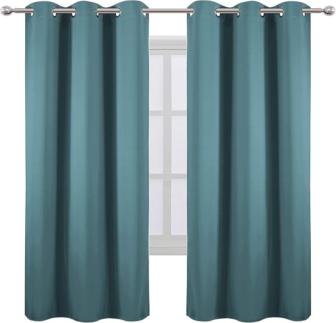 LEMOMO Sea Teal Thermal Blackout Curtains/42 x 72 Inch/Set of 2 Panels Room Darkening Curtains for Bedroom