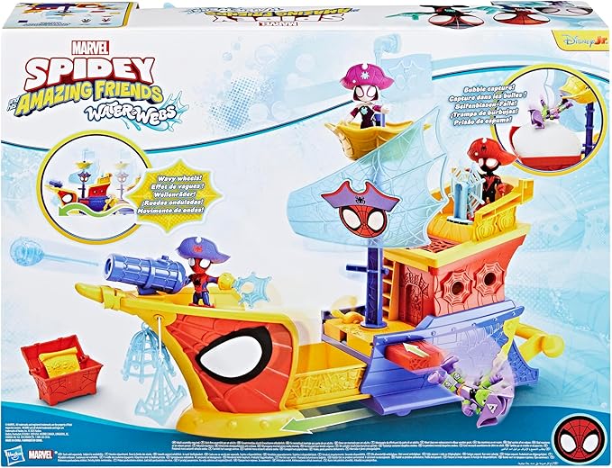 SPIDEY AND HIS AMAZING FRIENDS Marvel Water-Webs Webs Ahoy Bubble Pirate Ship Toy, 3-Inch Action Figures & Boat Playset, Super Hero Toys, 3+ Years