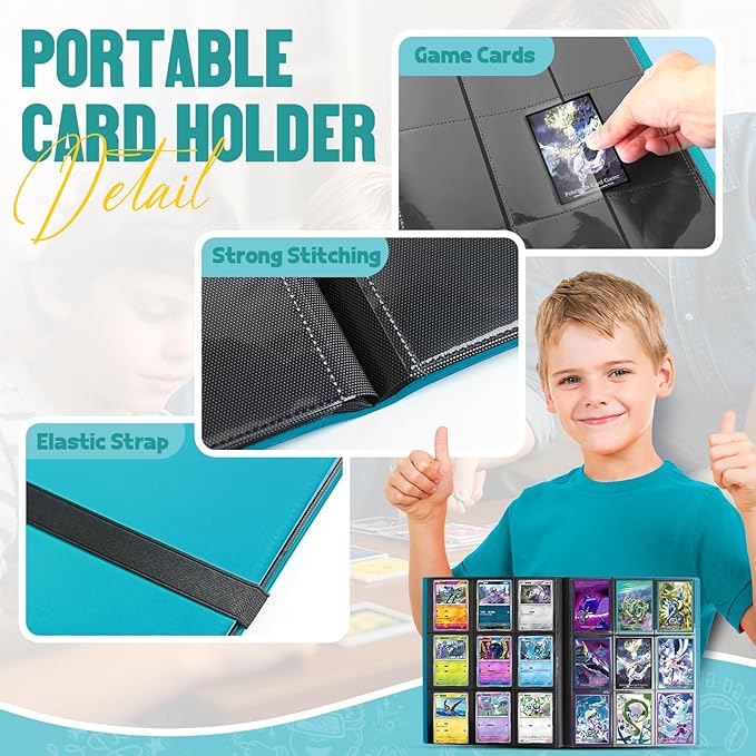 Card Binder 9-Pockets,Trading Card Binder,20 Pages, 360 Card Capacity Collection Binder, Card Folder for MTG, TCG, Game Cards & Sports Cards (Lake Blue)