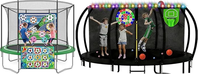 Trampoline Accessories Kit with Dart Board, Soccer Board, Basketball and Lights