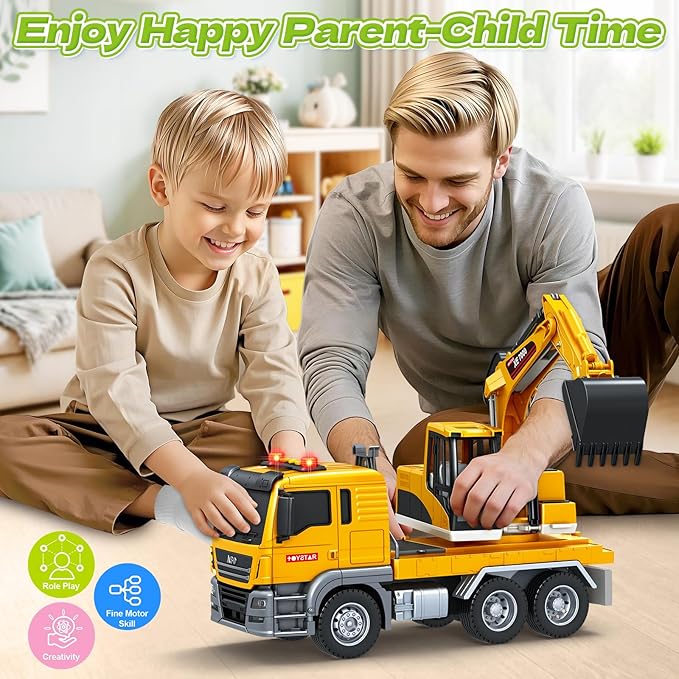 SpringFlower Large Excavator Truck Toy, 3 4 5 6 Year Old Boys Toddlers Toy Truck, Lights & Sounds Toy Excavator for Boys Age 4-7, Kids Toddles Birthday for Kids